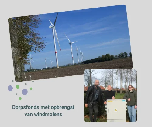 Windmolens en elektriciteitskast gerealiseerd met dorpsfonds (Niels, Guy en Marthe)